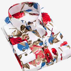 Comfy Familly Ramsgate - Classic Pattern Shirt White with Red & Blue Floral Print / S