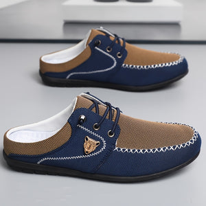 Comfy Family Men'S Casual Slip-On Sneakers - Breathable Summer Outdoor Shoes with Round Toe, Low Top Design, Comfortable Walking Shoes|Casual Slipon Shoes|Breathable Fabric Blue & Khaki / UK 5.5