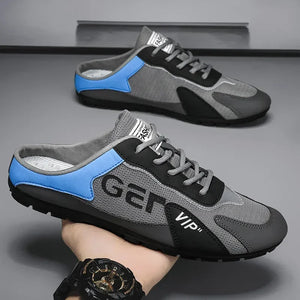 Comfy Family Men Slippers Trend Baotou Shoes for Men Summer Breathable Casual Shoe Vulcanized Flats Male Sneakers Half Slip-on Shoes Grey men slippers / 46