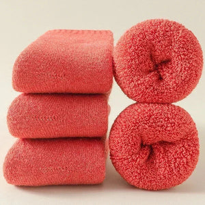 Overlane 3 Pairs Men Women Wool Socks Couples Solid Winter Snow Chrismas Gift Thermal Cashmere Marino Thickened Fleece Terry Loop socks watermelon red / EU44-46