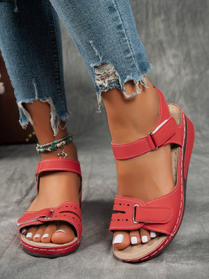 Overlane Women's sandals with comfortable arch support, high-quality PU material straps with adjustable buckles, thick soles for comfort, summer vacation style, beige/black/navy blue, suitable for beach wear | Durable synthetic upper