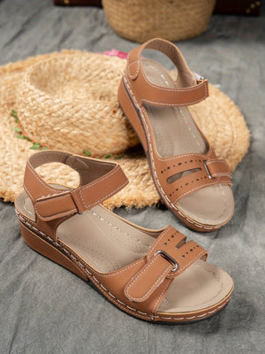 Overlane Women's sandals with comfortable arch support, high-quality PU material straps with adjustable buckles, thick soles for comfort, summer vacation style, beige/black/navy blue, suitable for beach wear | Durable synthetic upper