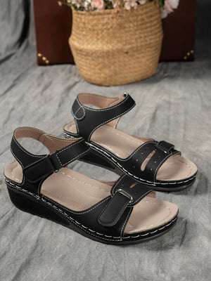 Overlane Women's sandals with comfortable arch support, high-quality PU material straps with adjustable buckles, thick soles for comfort, summer vacation style, beige/black/navy blue, suitable for beach wear | Durable synthetic upper