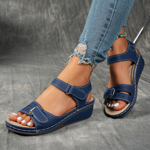 Overlane Women's sandals with comfortable arch support, high-quality PU material straps with adjustable buckles, thick soles for comfort, summer vacation style, beige/black/navy blue, suitable for beach wear | Durable synthetic upper