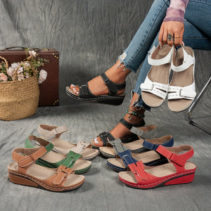 Overlane Women's sandals with comfortable arch support, high-quality PU material straps with adjustable buckles, thick soles for comfort, summer vacation style, beige/black/navy blue, suitable for beach wear | Durable synthetic upper