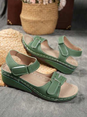 Overlane Women's sandals with comfortable arch support, high-quality PU material straps with adjustable buckles, thick soles for comfort, summer vacation style, beige/black/navy blue, suitable for beach wear | Durable synthetic upper