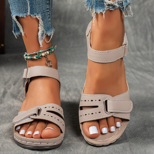 Overlane Women's sandals with comfortable arch support, high-quality PU material straps with adjustable buckles, thick soles for comfort, summer vacation style, beige/black/navy blue, suitable for beach wear | Durable synthetic upper