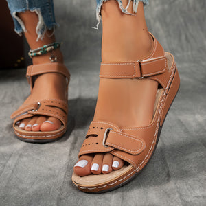 Overlane Women's sandals with comfortable arch support, high-quality PU material straps with adjustable buckles, thick soles for comfort, summer vacation style, beige/black/navy blue, suitable for beach wear | Durable synthetic upper