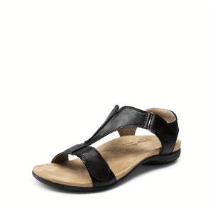 Overlane Womens Sandals Arch Support T-Strap Orthopedic Flat Sandals Comfortable Summer Shoes Featuring A Convenient Hook-And-Loop Strap Comfortable Flat Sandals Summer Sandals Black / US 6