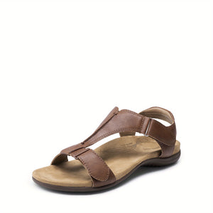 Overlane Womens Sandals Arch Support T-Strap Orthopedic Flat Sandals Comfortable Summer Shoes Featuring A Convenient Hook-And-Loop Strap Comfortable Flat Sandals Summer Sandals Sepia / US 6