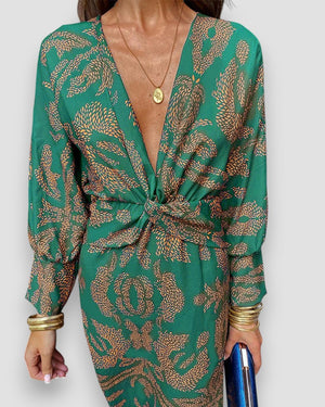 Comfy Familly Mariana - Elegant V-neck Dress Green / S