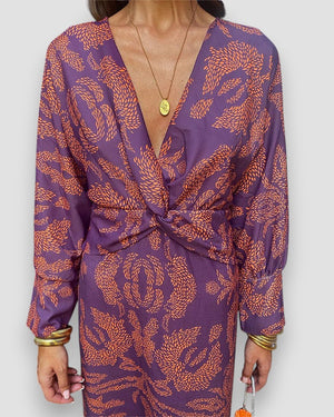 Comfy Familly Mariana - Elegant V-neck Dress Purple / S