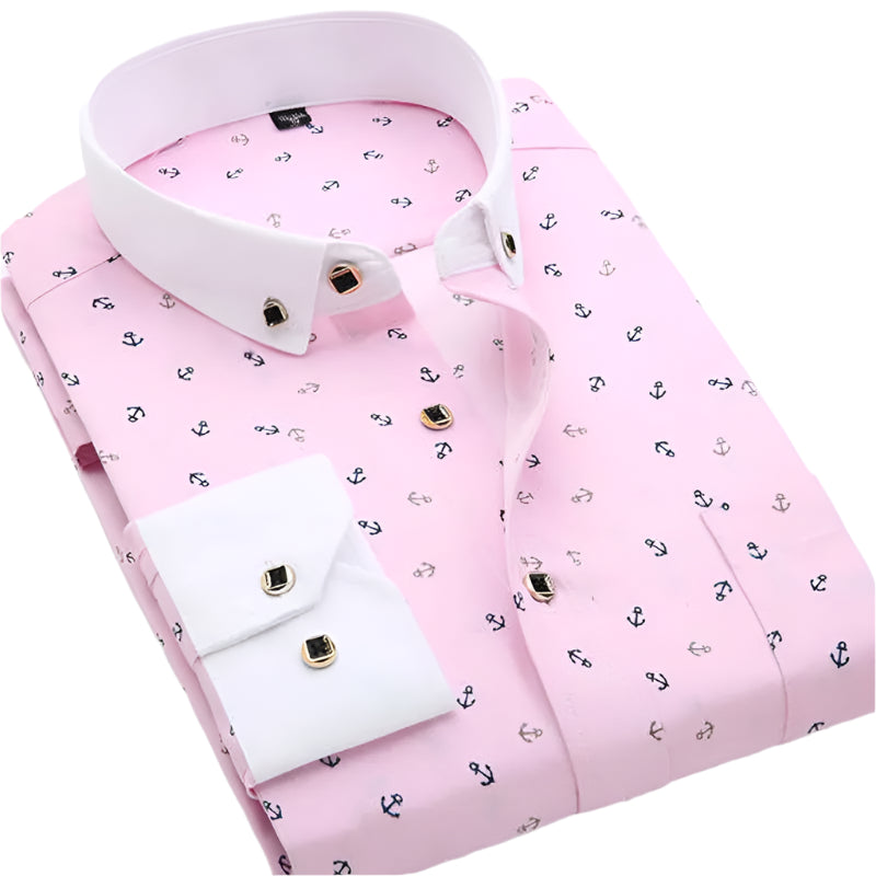 Comfy Familly Ramsgate - Classic Pattern Shirt Pink with White Collar &amp; Navy Anchors / S