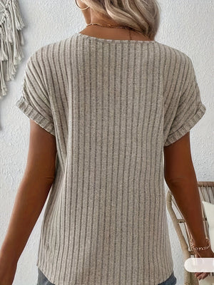 Comfy Family Audrey - Ribbed V-Neck Short Sleeve Top