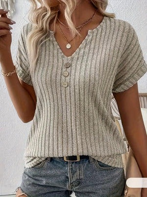 Comfy Family Audrey - Ribbed V-Neck Short Sleeve Top Apricot / S