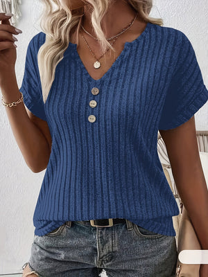 Comfy Family Audrey - Ribbed V-Neck Short Sleeve Top Royal Blue / S