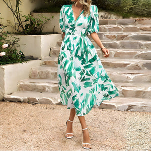Comfy Family Carmen - V-Neck Spring Dress Green / S