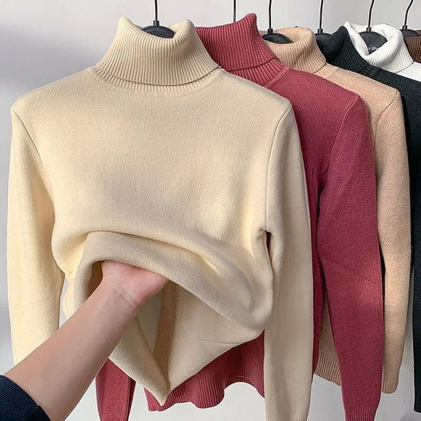 White Fleece Lined Thermal Turtleneck Sweater