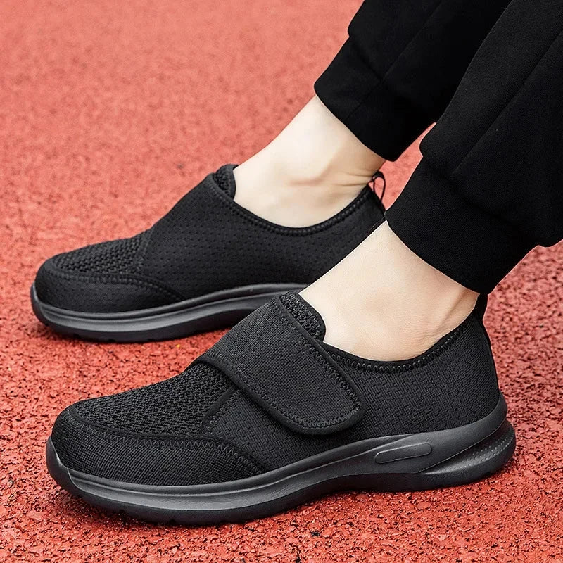 Comfy Family Elderly Diabetic Shoes Men Women Sneaker Large Size Plus Fertilizer Widening Shoes Adjustable Foot Swelling Shoe Non-Slip Couple Black / 45