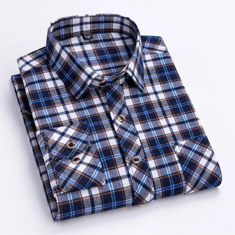 Comfy Family Ilkley - Plaid Shirt Navy &amp; Brown Plaid / S