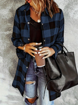 Comfy Family Meadow - Plaid Long Sleeve Shirt Navy Blue / S