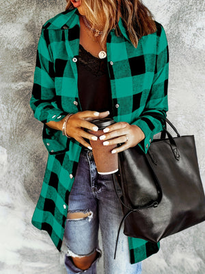 Comfy Family Meadow - Plaid Long Sleeve Shirt Ocean Green / S