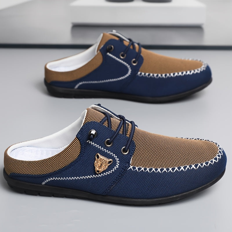 Comfy Family Men&#39;S Casual Slip-On Sneakers - Breathable Summer Outdoor Shoes with Round Toe, Low Top Design, Comfortable Walking Shoes|Casual Slipon Shoes|Breathable Fabric Blue &amp; Khaki / UK 5.5