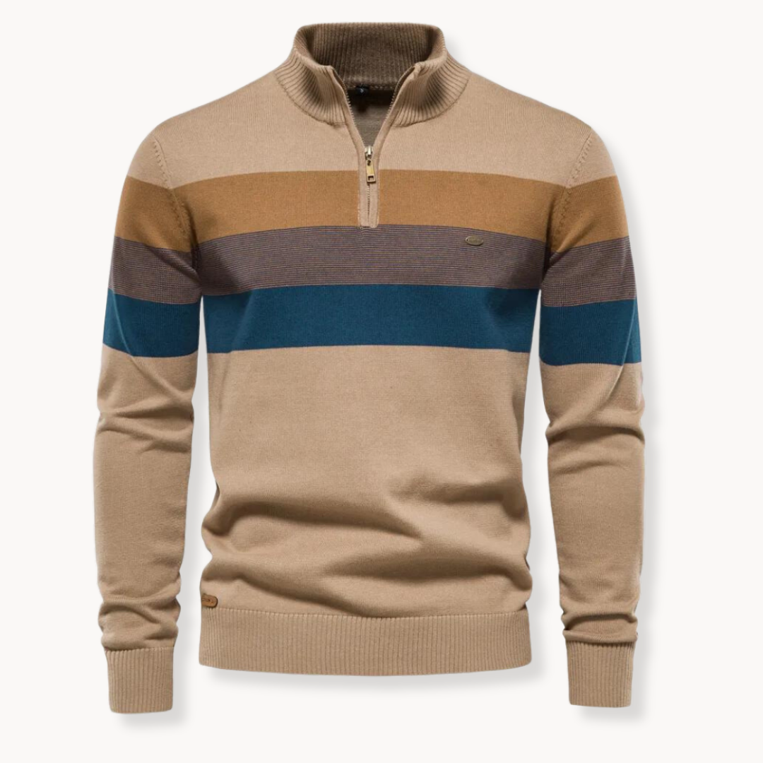 Comfy Family Nolan – Striped Quarter Zip Sweater Khaki / S
