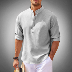 Julian Porter Theo - Long Sleeve Linen Polo Light Gray / S