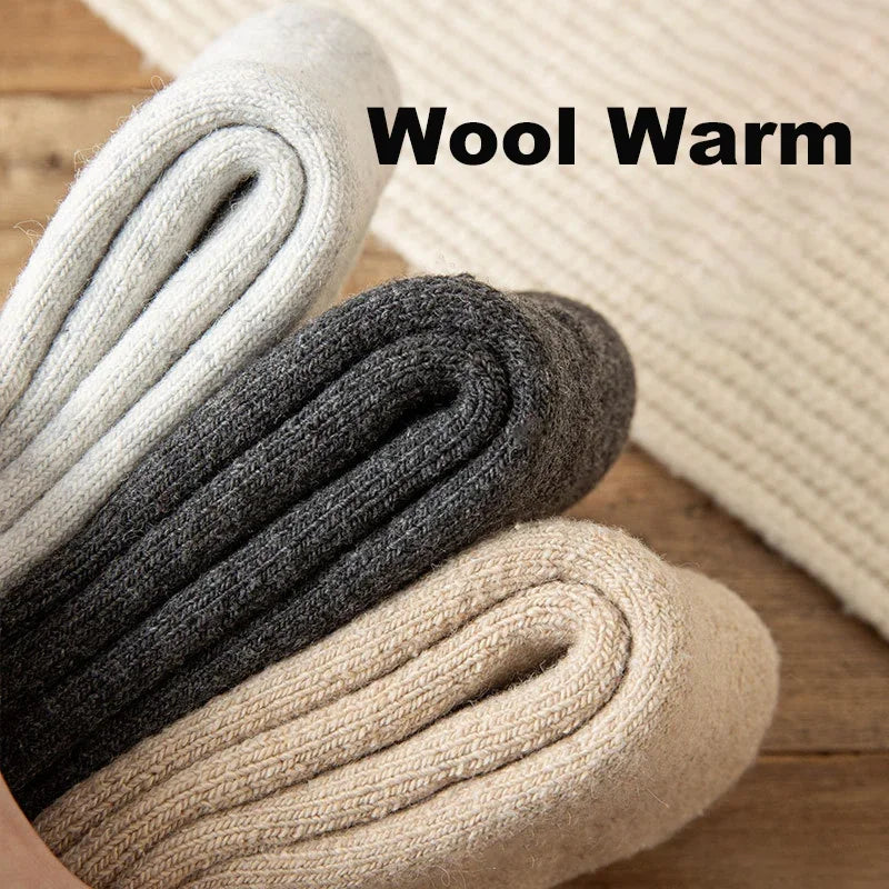 Overlane 3 Pairs Men Women Wool Socks Couples Solid Winter Snow Chrismas Gift Thermal Cashmere Marino Thickened Fleece Terry Loop socks