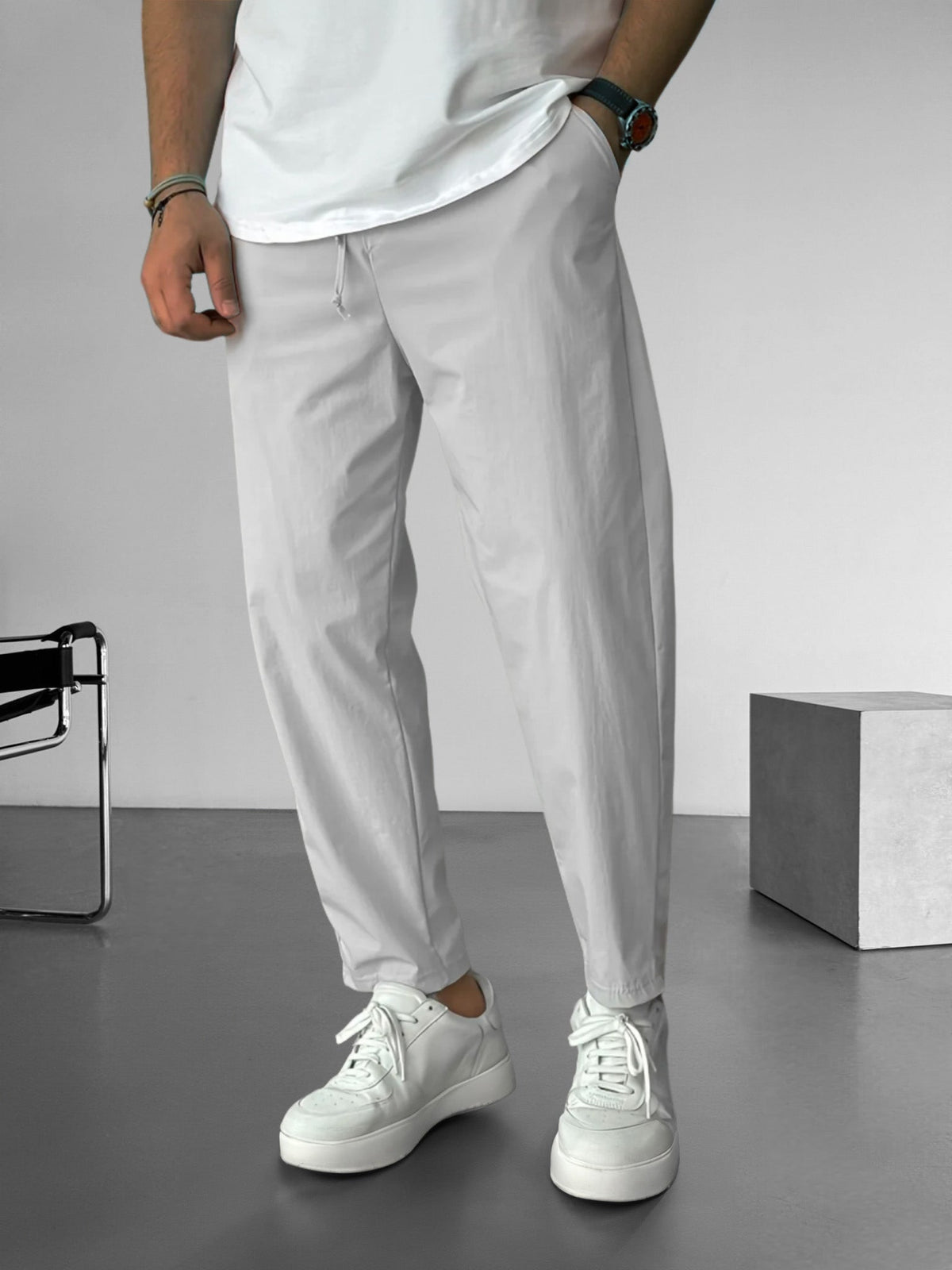 Overlane Essential Tapered Drawstring Trousers Light Gray / XS