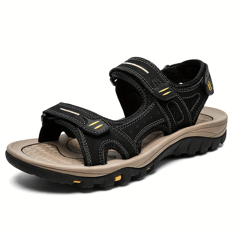 Overlane Men&#39;s Genuine Leather Sandals - Non-Slip, Open Toe, Breathable Design with Arch Support for Casual, Outdoor, and Business Wear - Teal Color, Comfortable Summer Shoes, Business Sandals | Slipon Style | Comfortable Design Black / US 6.5