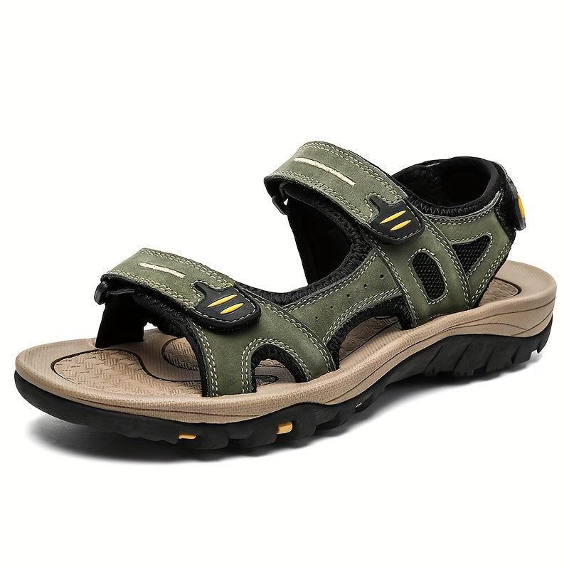 Overlane Men&#39;s Genuine Leather Sandals - Non-Slip, Open Toe, Breathable Design with Arch Support for Casual, Outdoor, and Business Wear - Teal Color, Comfortable Summer Shoes, Business Sandals | Slipon Style | Comfortable Design Green / US 6.5