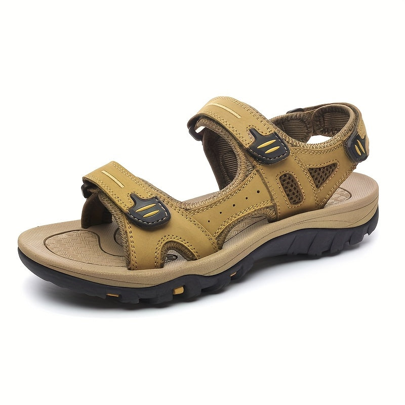 Overlane Men&#39;s Genuine Leather Sandals - Non-Slip, Open Toe, Breathable Design with Arch Support for Casual, Outdoor, and Business Wear - Teal Color, Comfortable Summer Shoes, Business Sandals | Slipon Style | Comfortable Design Khaki / US 6.5