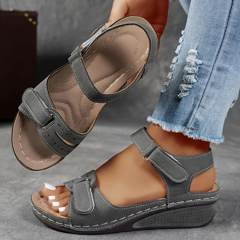 Overlane Women&#39;s sandals with comfortable arch support, high-quality PU material straps with adjustable buckles, thick soles for comfort, summer vacation style, beige/black/navy blue, suitable for beach wear | Durable synthetic upper grey / US 6.5