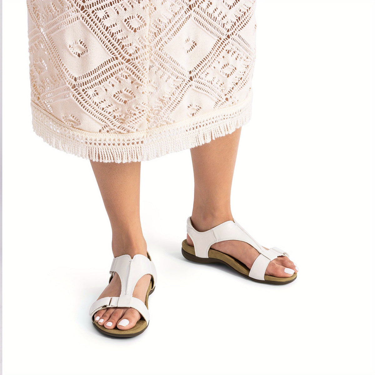 Overlane Womens Sandals Arch Support T-Strap Orthopedic Flat Sandals Comfortable Summer Shoes Featuring A Convenient Hook-And-Loop Strap Comfortable Flat Sandals Summer Sandals