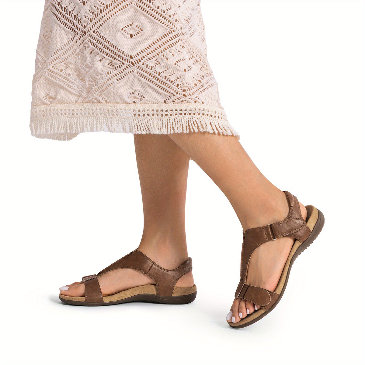 Overlane Womens Sandals Arch Support T-Strap Orthopedic Flat Sandals Comfortable Summer Shoes Featuring A Convenient Hook-And-Loop Strap Comfortable Flat Sandals Summer Sandals