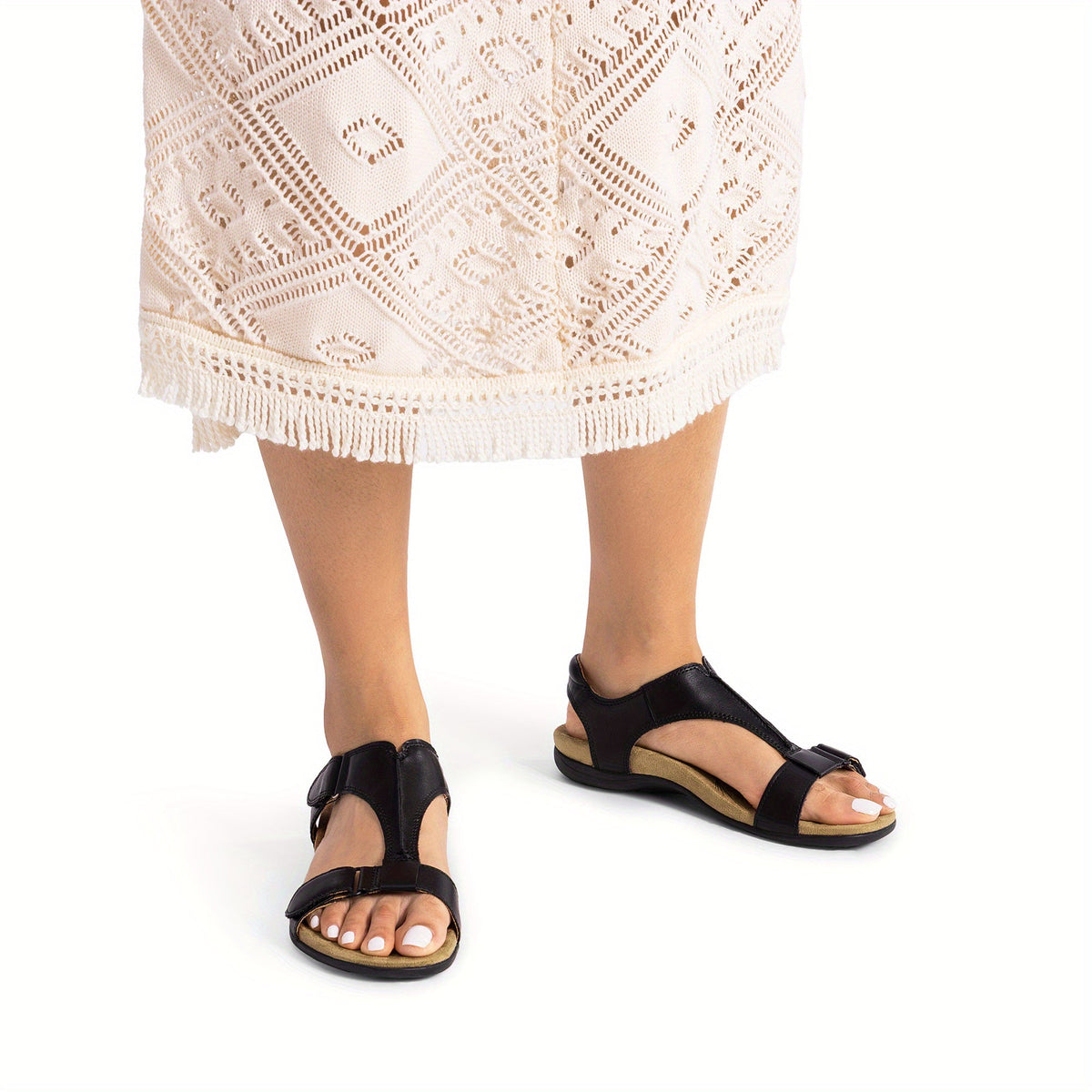 Overlane Womens Sandals Arch Support T-Strap Orthopedic Flat Sandals Comfortable Summer Shoes Featuring A Convenient Hook-And-Loop Strap Comfortable Flat Sandals Summer Sandals