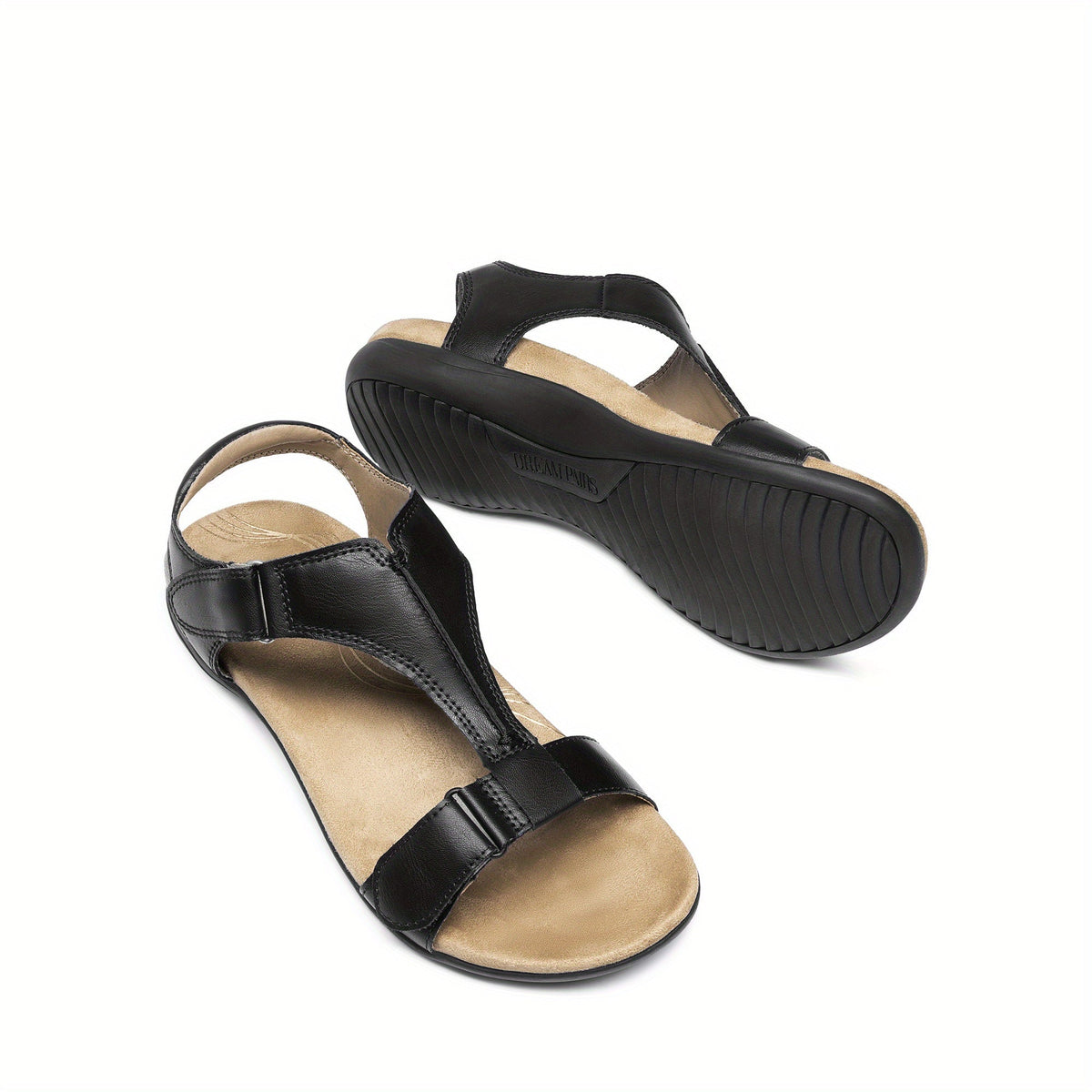 Overlane Womens Sandals Arch Support T-Strap Orthopedic Flat Sandals Comfortable Summer Shoes Featuring A Convenient Hook-And-Loop Strap Comfortable Flat Sandals Summer Sandals