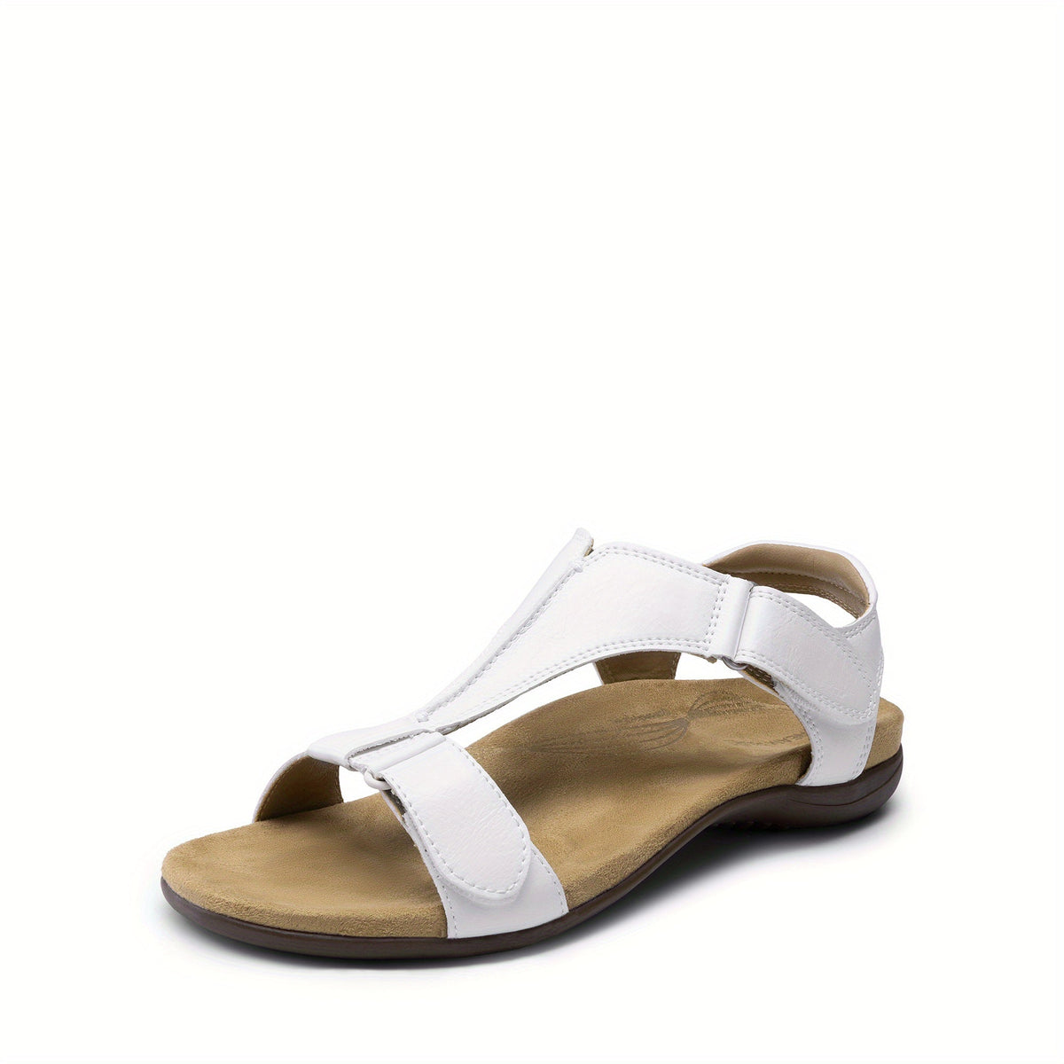 Overlane Womens Sandals Arch Support T-Strap Orthopedic Flat Sandals Comfortable Summer Shoes Featuring A Convenient Hook-And-Loop Strap Comfortable Flat Sandals Summer Sandals White / US 6